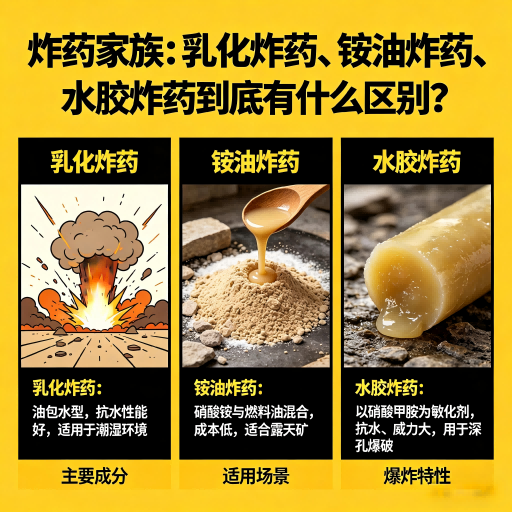 阜沙镇炸药家族：乳化炸药、铵油炸药、水胶炸药到底有什么区别？